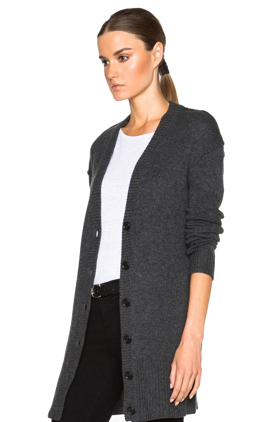 James Perse Cashmere V Neck Cardigan in Charcoal | FWRD