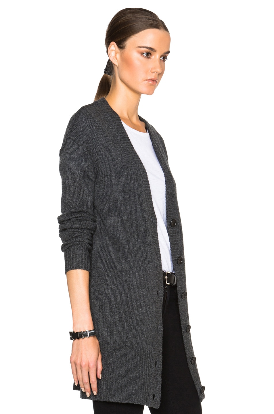 James Perse Cashmere V Neck Cardigan in Charcoal | FWRD