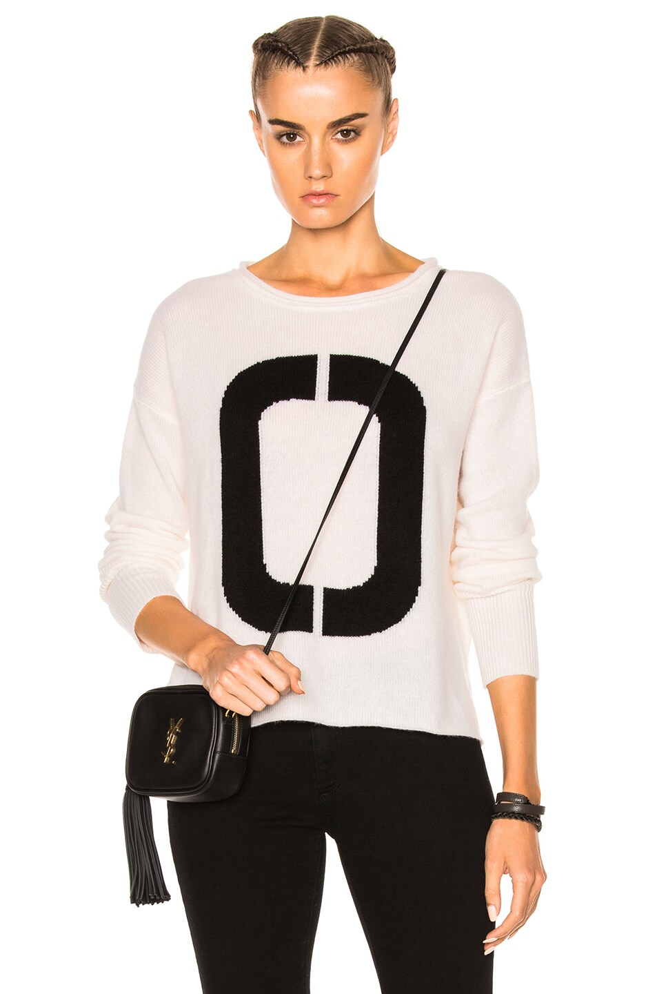 Image 1 of James Perse Cashmere Oversize Number Sweater in White & Black