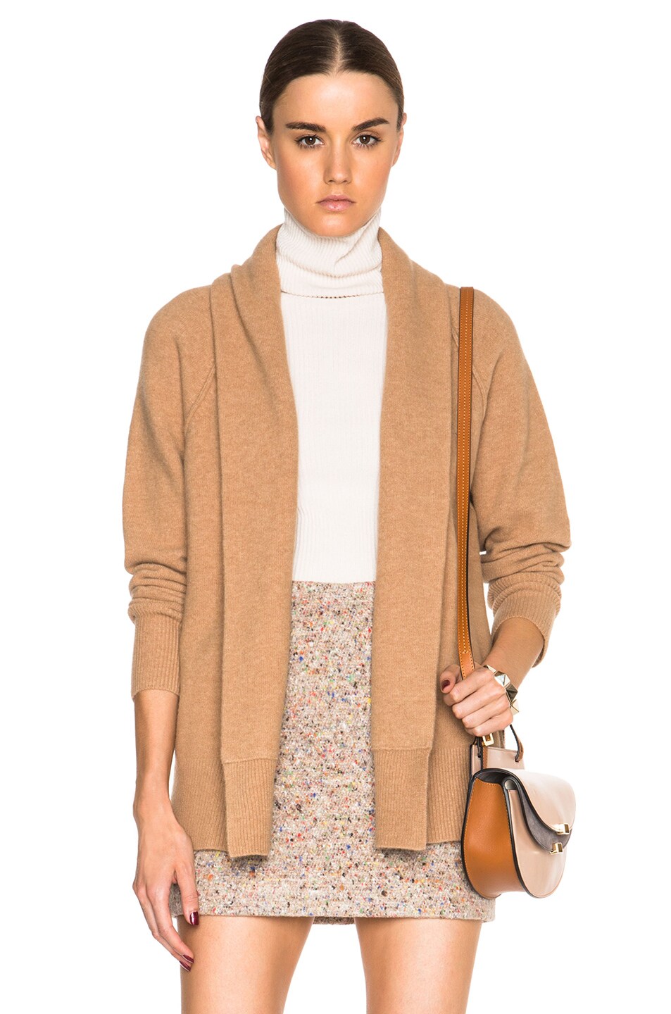 Image 1 of James Perse Felt Cardigan in Camel