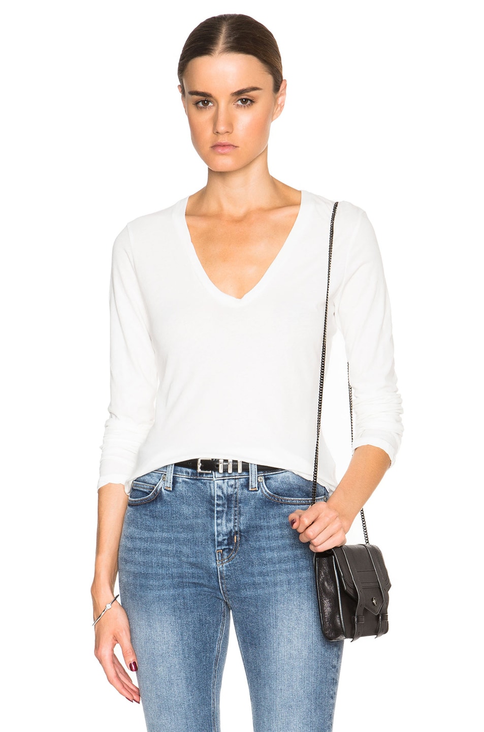 Image 1 of James Perse Long Sleeve V Neck Tee in White