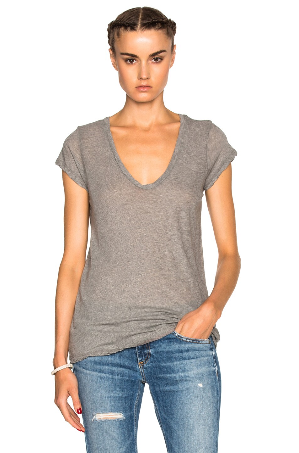 Image 1 of James Perse Deep V Neck Tee in Heather Grey