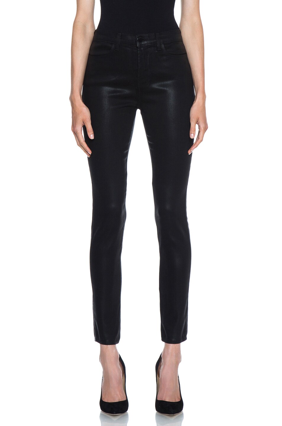 Image 1 of J Brand High-Rise Coated Skinny Jean in Lacquered Black Quartz
