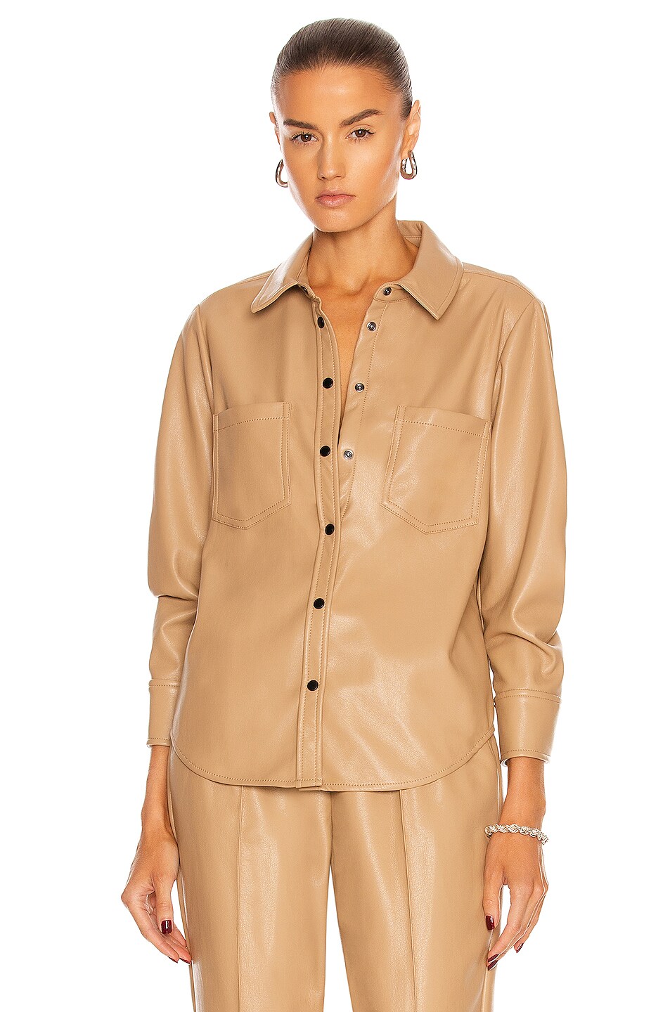 Image 1 of JONATHAN SIMKHAI STANDARD Ryder Vegan Leather Shirt in Camel