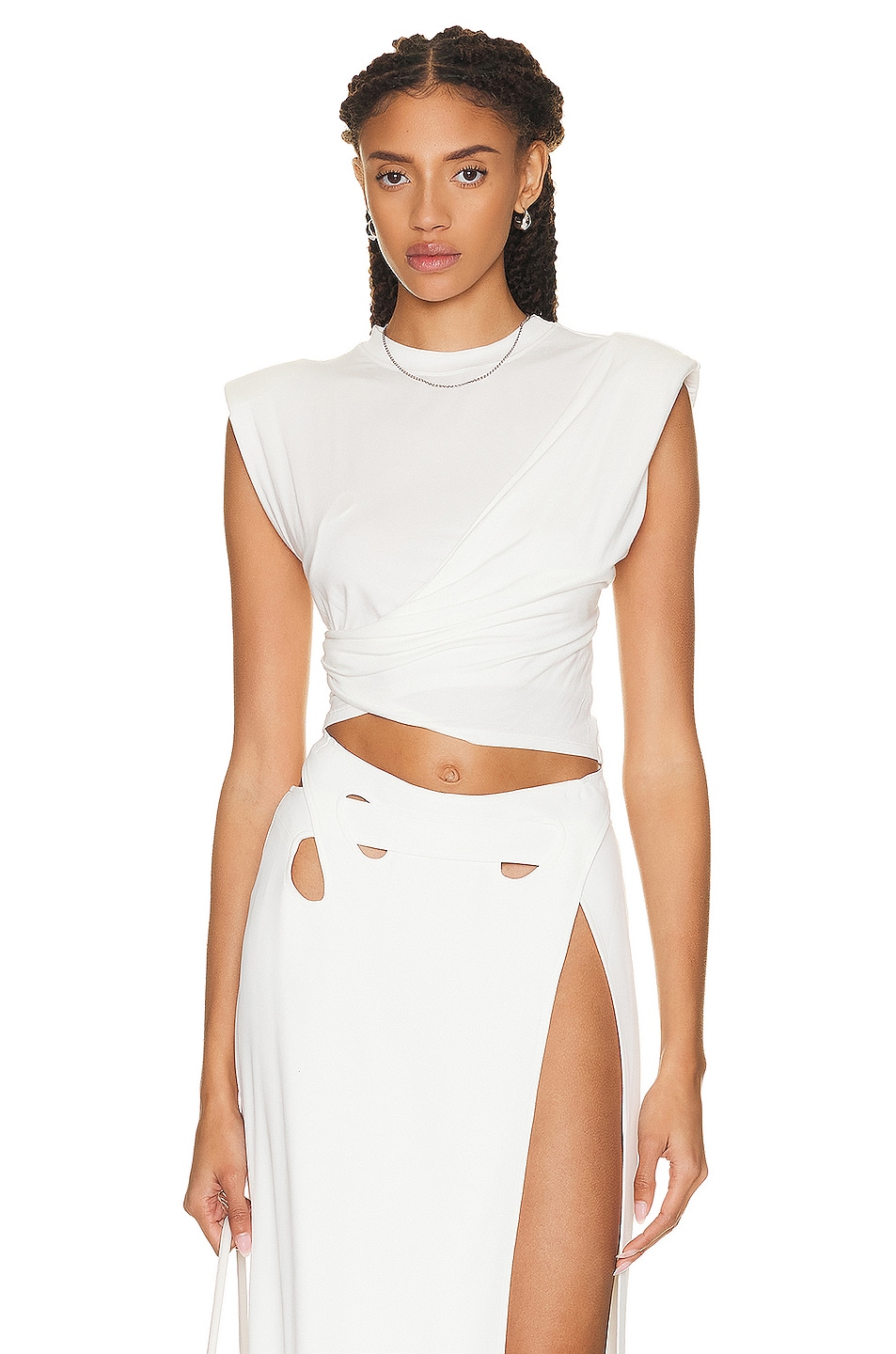Image 1 of JONATHAN SIMKHAI STANDARD Estelle Clean Stretch Wrap Front Crop Top in White