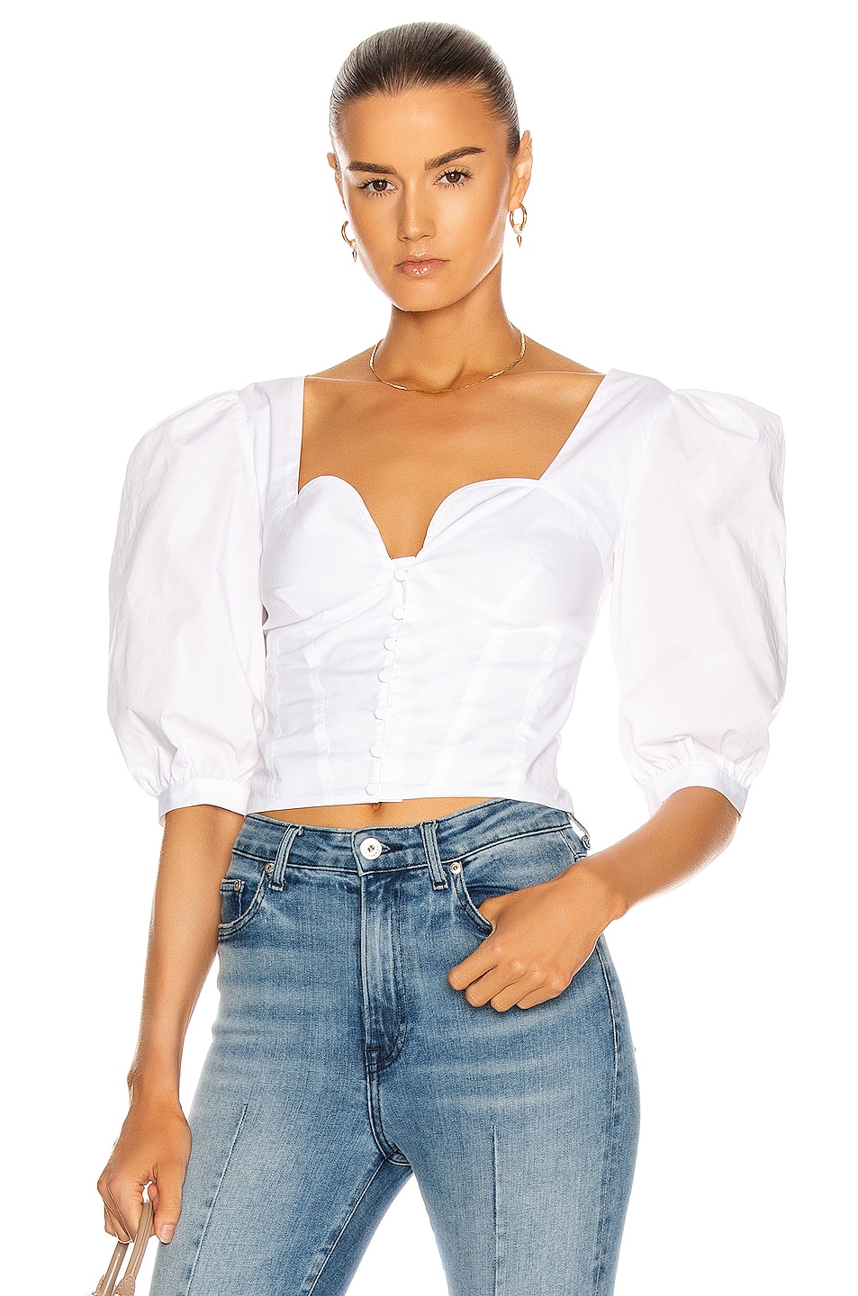 Image 1 of JONATHAN SIMKHAI STANDARD Thea Smocked Puff Sleeve Top in White