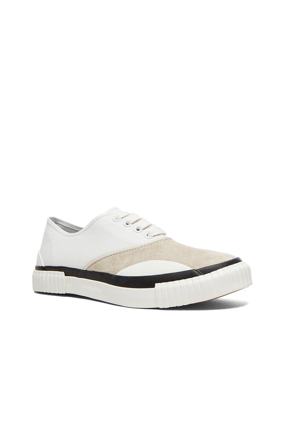 Image 1 of Julien David Suede and Linen Sneakers in White & Off White