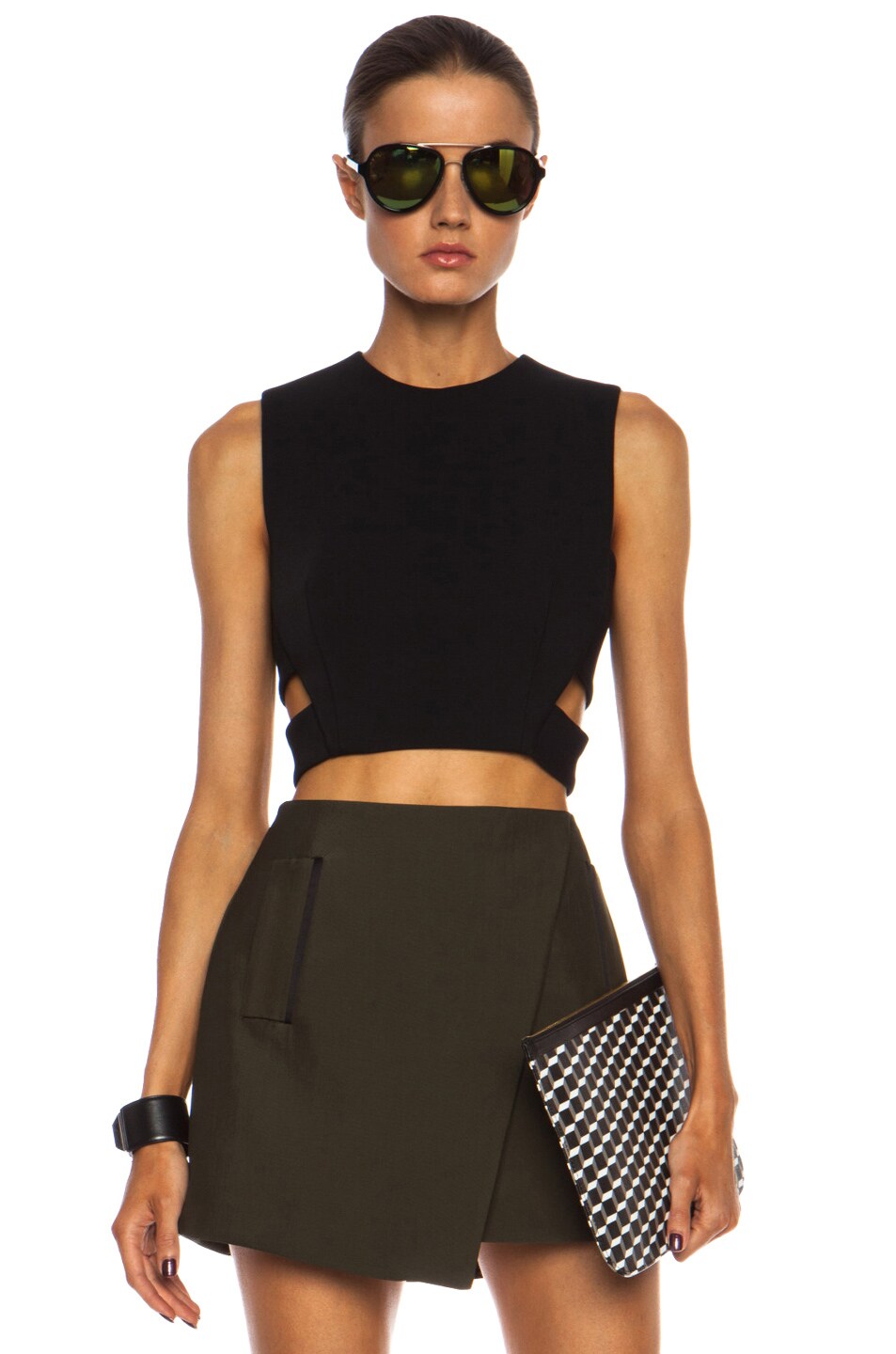 Image 1 of Josh Goot Cut Out Harness Crop Viscose-Blend Top in Black