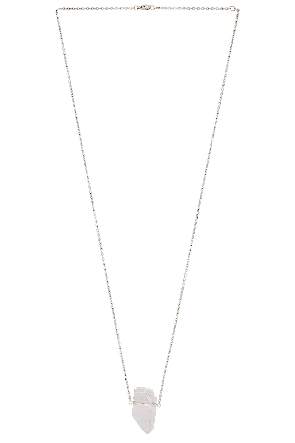 Large Crystal Quartz Gold Bar Necklace in Metallic Silver