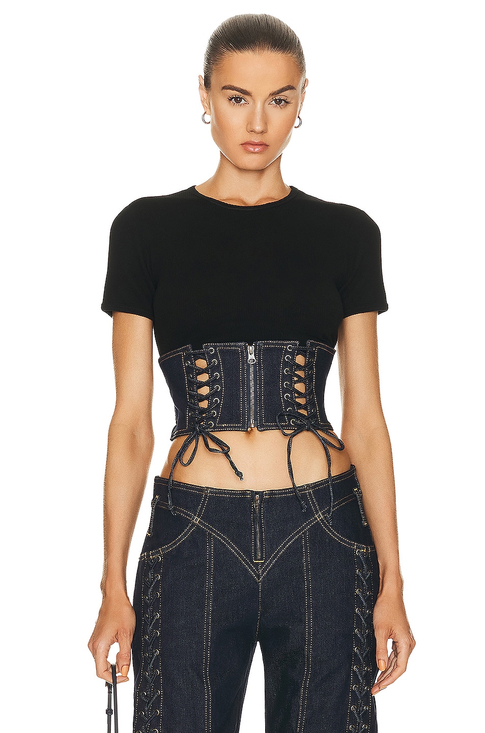 Laced Denim Waist Corset in Blue