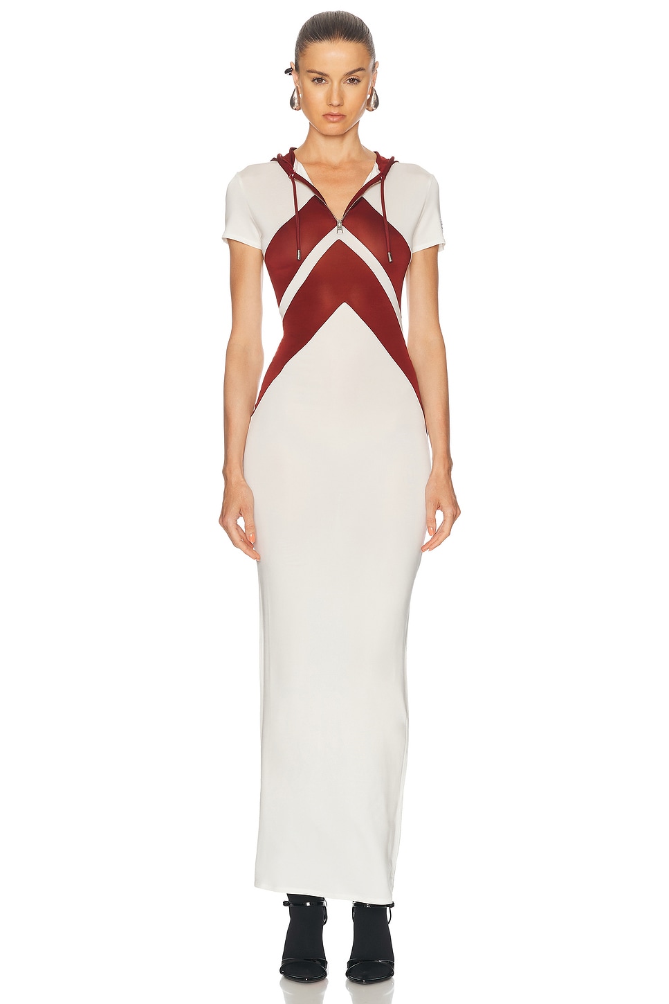 Inlaid Chevron Long Dress in White