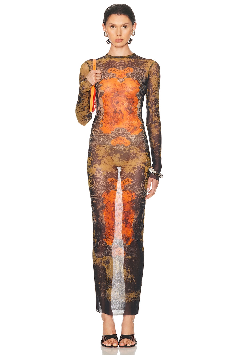 Image 1 of Jean Paul Gaultier M?daillon Long Dress in Black, Khaki, & Orange