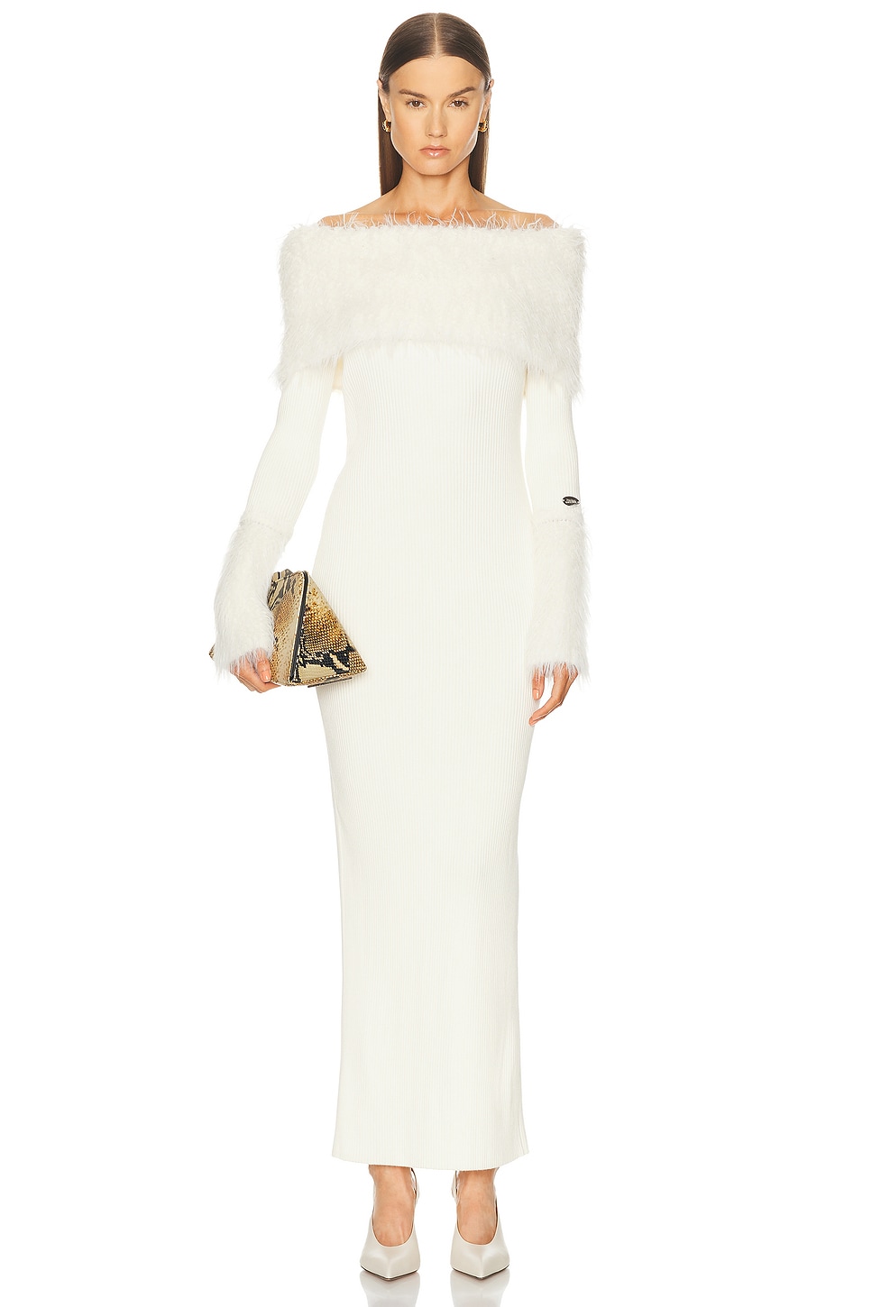Image 1 of Jean Paul Gaultier Ribbed Hairy Long Dress in Ecru