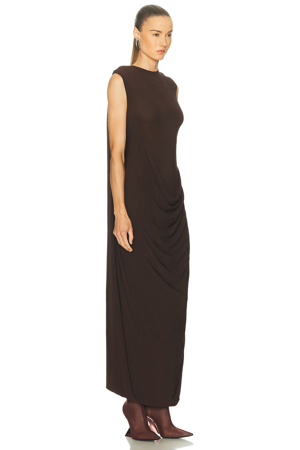 Jean Paul Gaultier Long Draped Maxi Dress In Stretch Viscose In Brown