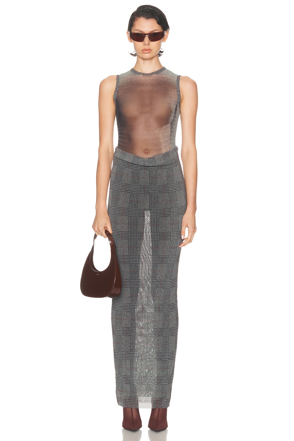 Jean Paul Gaultier Body Shadow And Prince Of Wales Long Dress In Gray