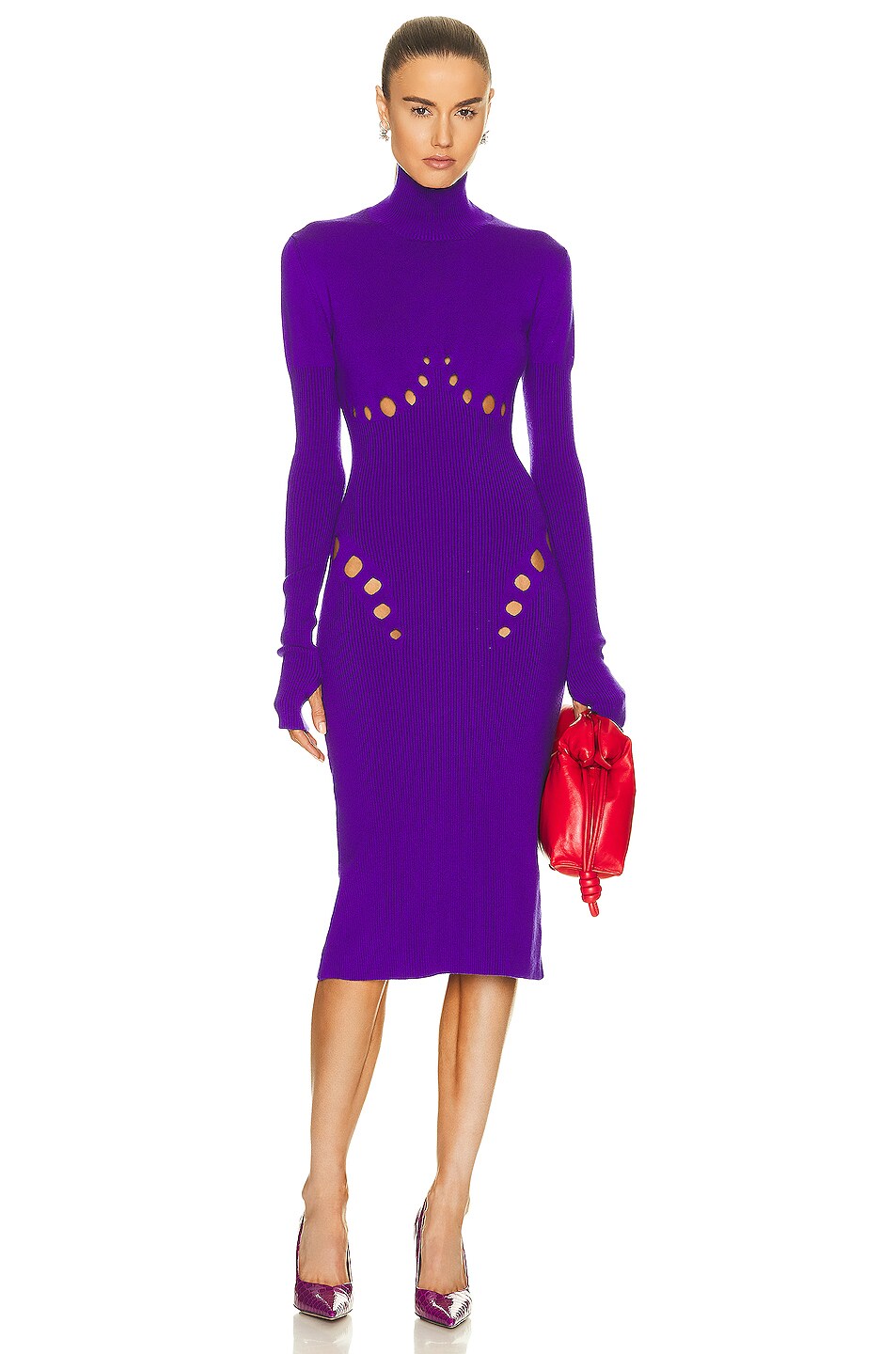 Image 1 of Jean Paul Gaultier Perforated Long Sleeve Dress in Purple