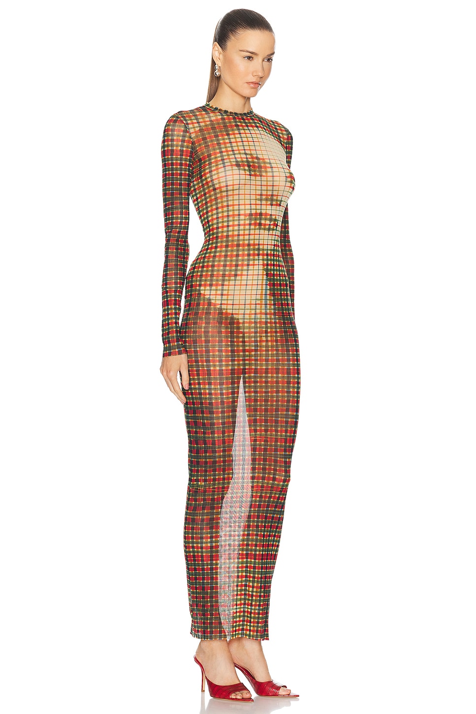 Shop Jean Paul Gaultier Tartan Face Long Dress In Sepia  Yellow  Blue & Red