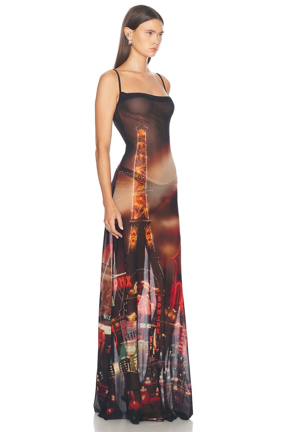 Shop Jean Paul Gaultier Pigalle Mesh Slip Printed Dress In Black  Red  Orange  & Blue