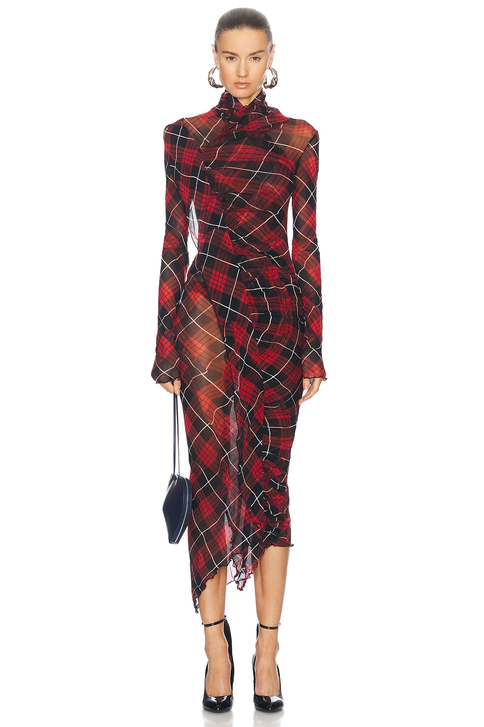 Image 1 of Jean Paul Gaultier Distorted Tartan Long Dress in Red, Black, & White