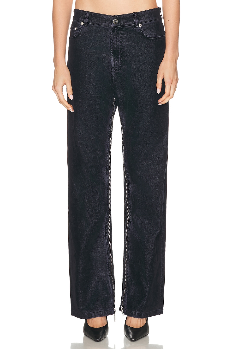 Image 1 of Jean Paul Gaultier Inseam Zip Detail Flock Pant in Navy