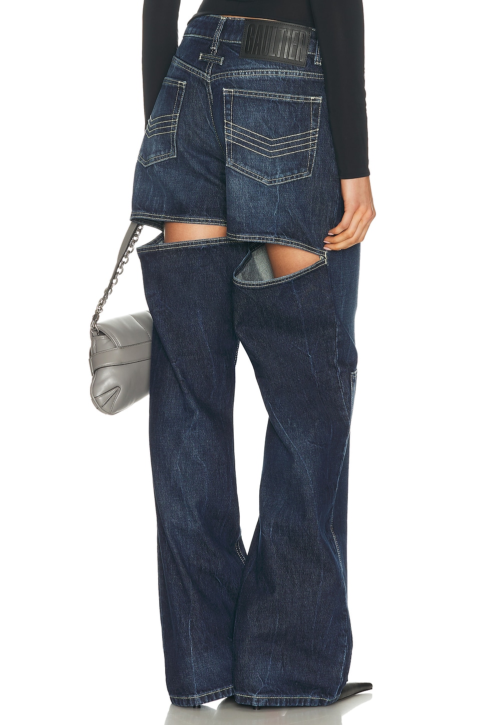 Image 1 of Jean Paul Gaultier Workwear Detail Back Cutout Denim Trouser in Dark Vintage Blue