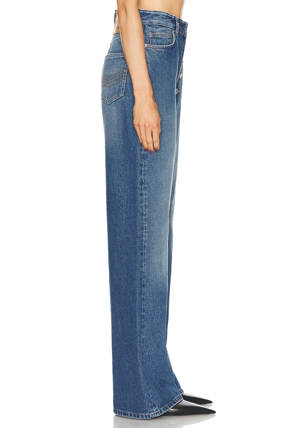 Jean Paul Gaultier One Leg Button Detail Wide Leg Jeans thumbnail