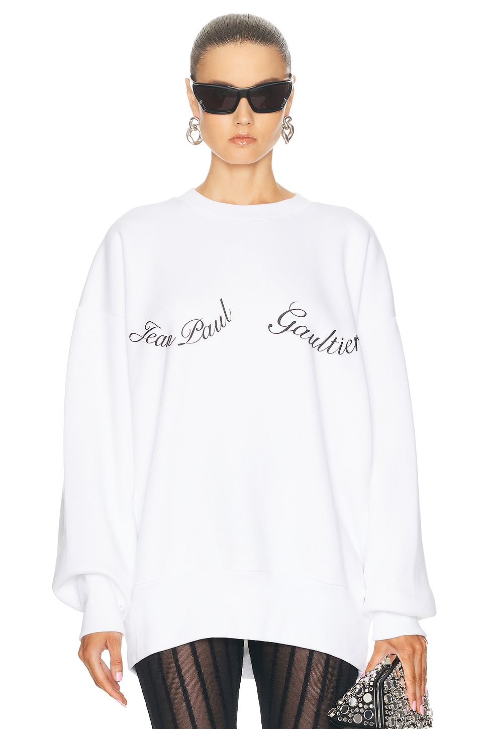 Image 1 of Jean Paul Gaultier Crewneck Cotton Sweatshirt in White & Black