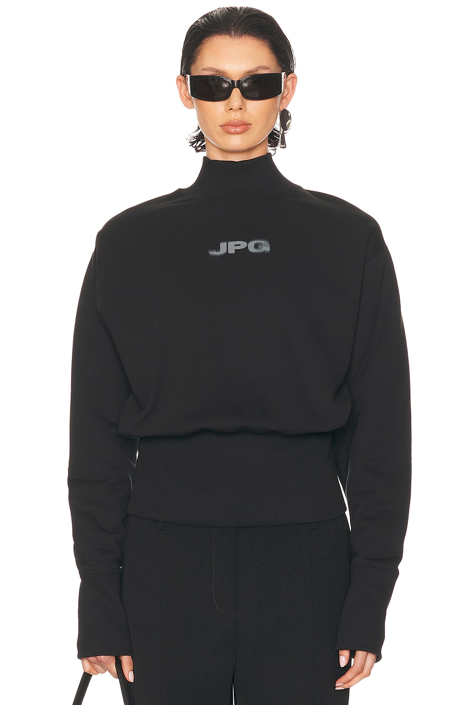 Image 1 of Jean Paul Gaultier Cropped Crew Neck Jpg Sweater in Black & Dark Grey