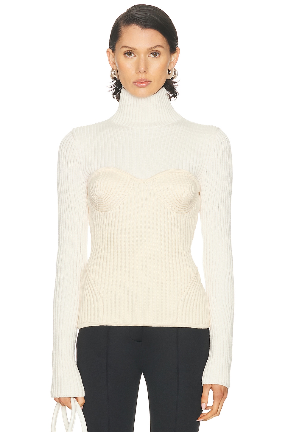 Jean Paul Gaultier High Neck Sweater In White