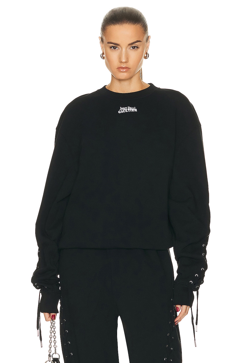 Jean Paul Gaultier Oversize Lace Crew Neck Sweater in Black | FWRD