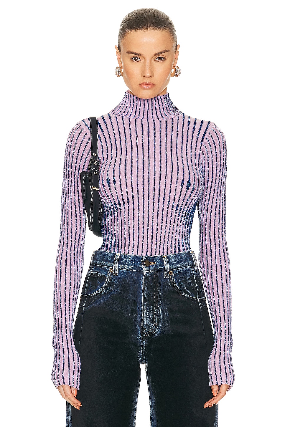 Image 1 of Jean Paul Gaultier Trompe L'oeil High Neck Long Sleeve Sweater in Pink & Blue