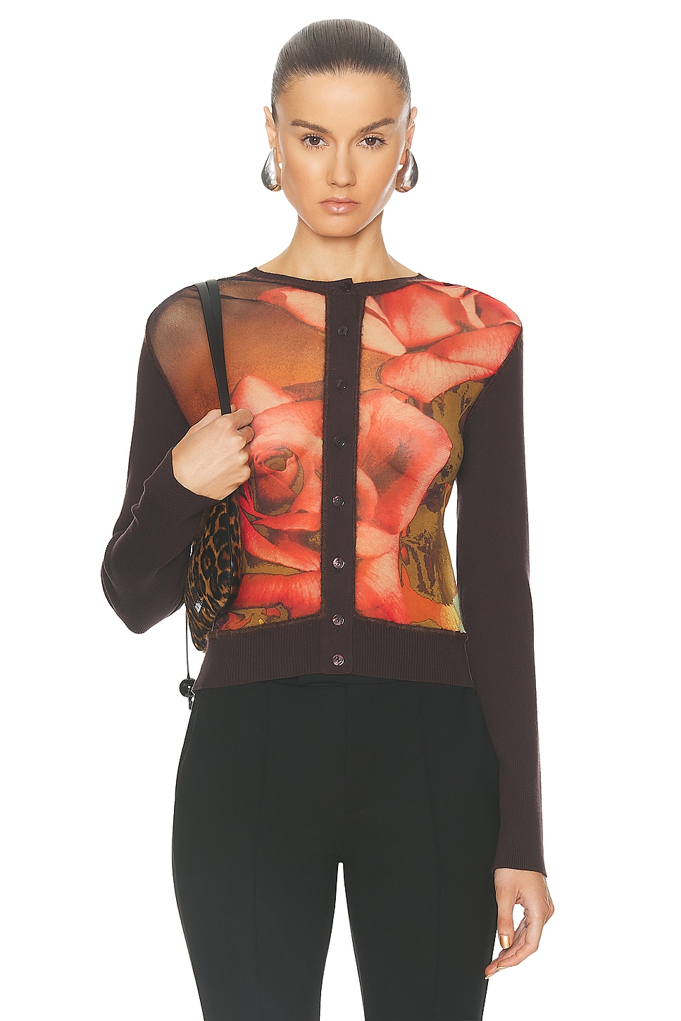 Image 1 of Jean Paul Gaultier Roses Long Cardigan in Brown, Green, Red, & Blue