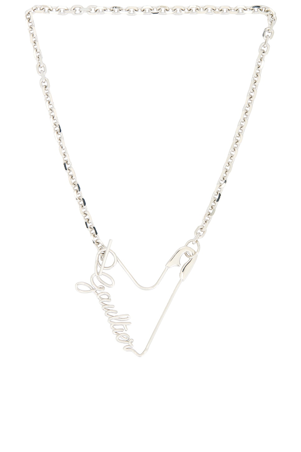 Jean Paul Gaultier Heart Safety Pin Necklace In Silver