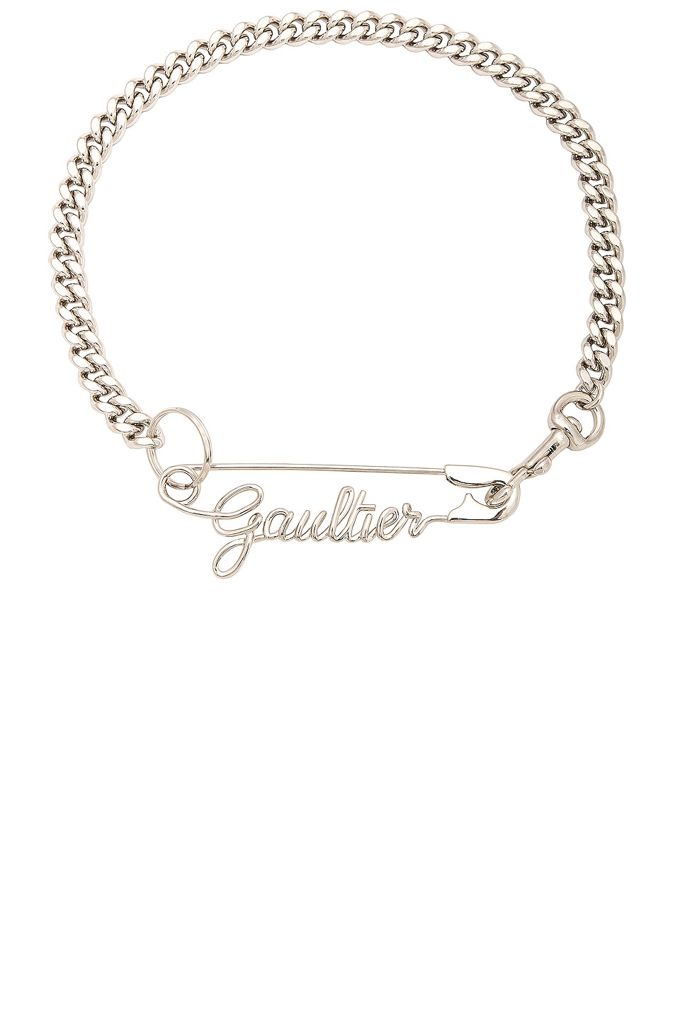 Safety Pin Gaultier Necklace in Metallic Silver