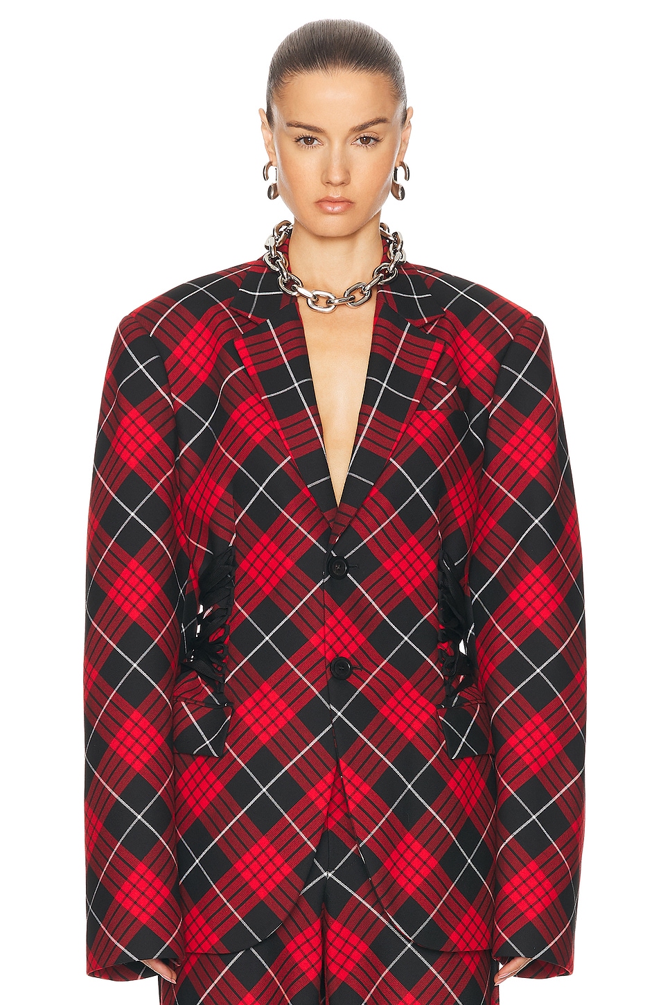 Image 1 of Jean Paul Gaultier Tartan Tailored Jacket in Red, Black, & White