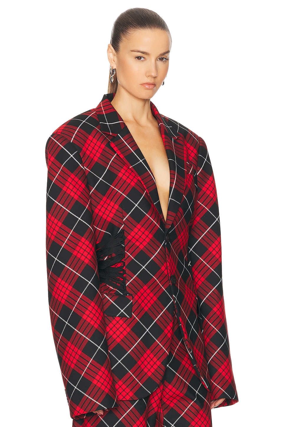 Shop Jean Paul Gaultier Tartan Tailored Jacket In Red  Black  & White