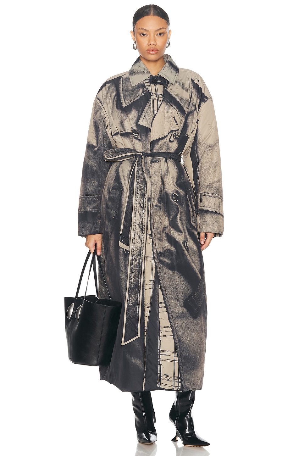 Shop Jean Paul Gaultier Nylon Padded Trench In Beige & Black