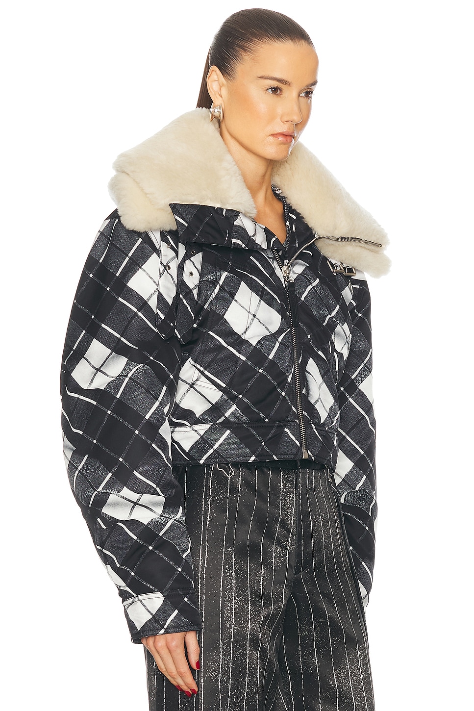 Jean Paul Gaultier Layered Shearling-collar Jacket In Black Grey White & Dark Brown