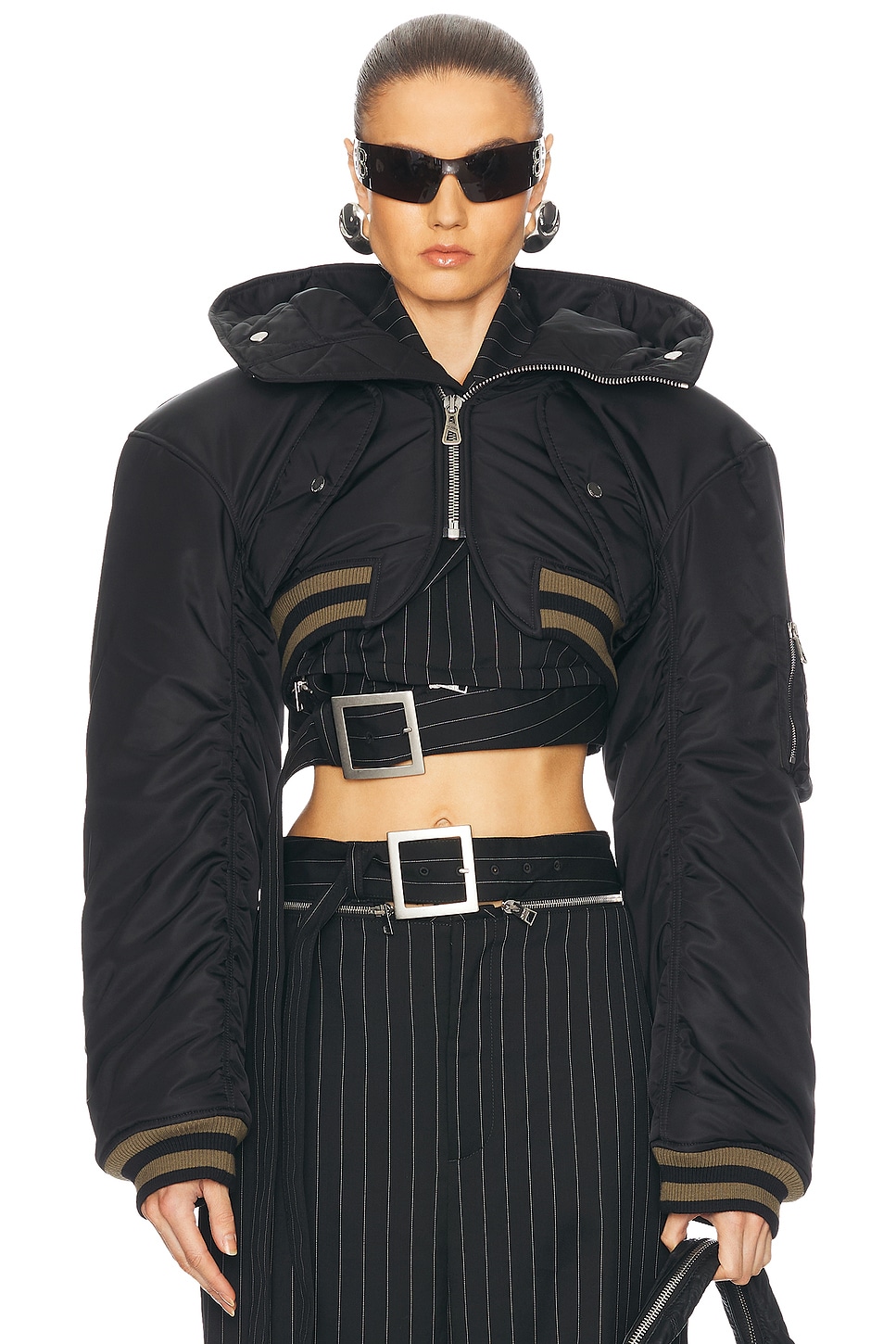 Cropped Bomber Jacket in Black