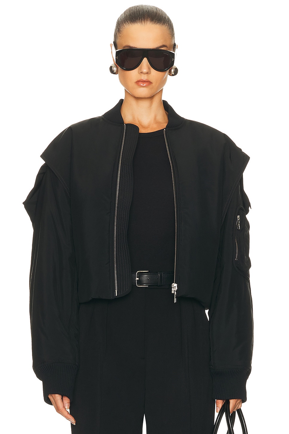 Hidden Hood Bomber Jacket in Black