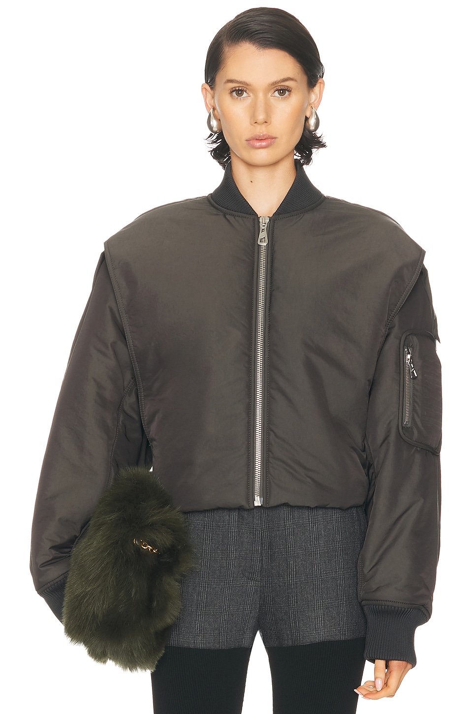 Jean Paul Gaultier Hidden Hood Detail Bomber Jacket In Brown