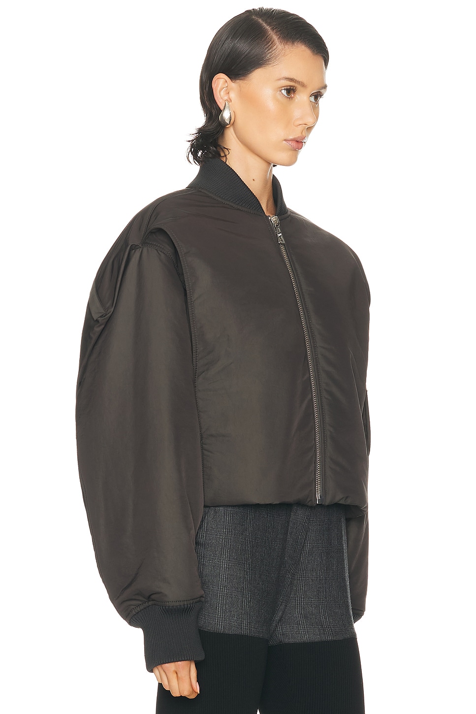 Jean Paul Gaultier Hidden Hood Detail Bomber Jacket In Brown