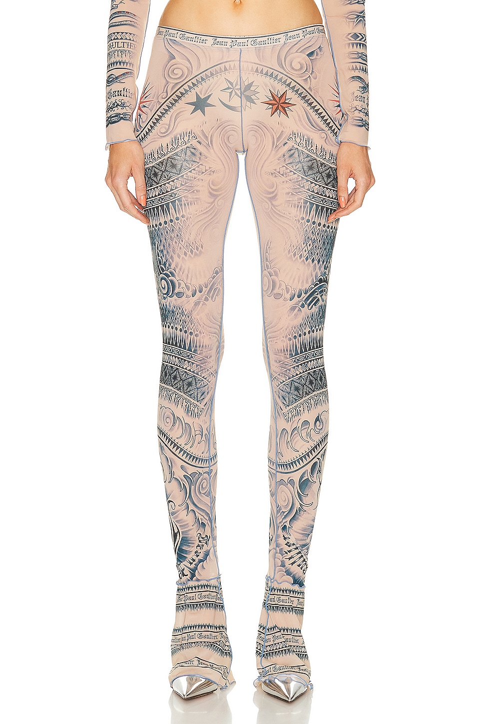 Image 1 of Jean Paul Gaultier Printed Soleil Flare Trouser in Nude, Blue, & Red