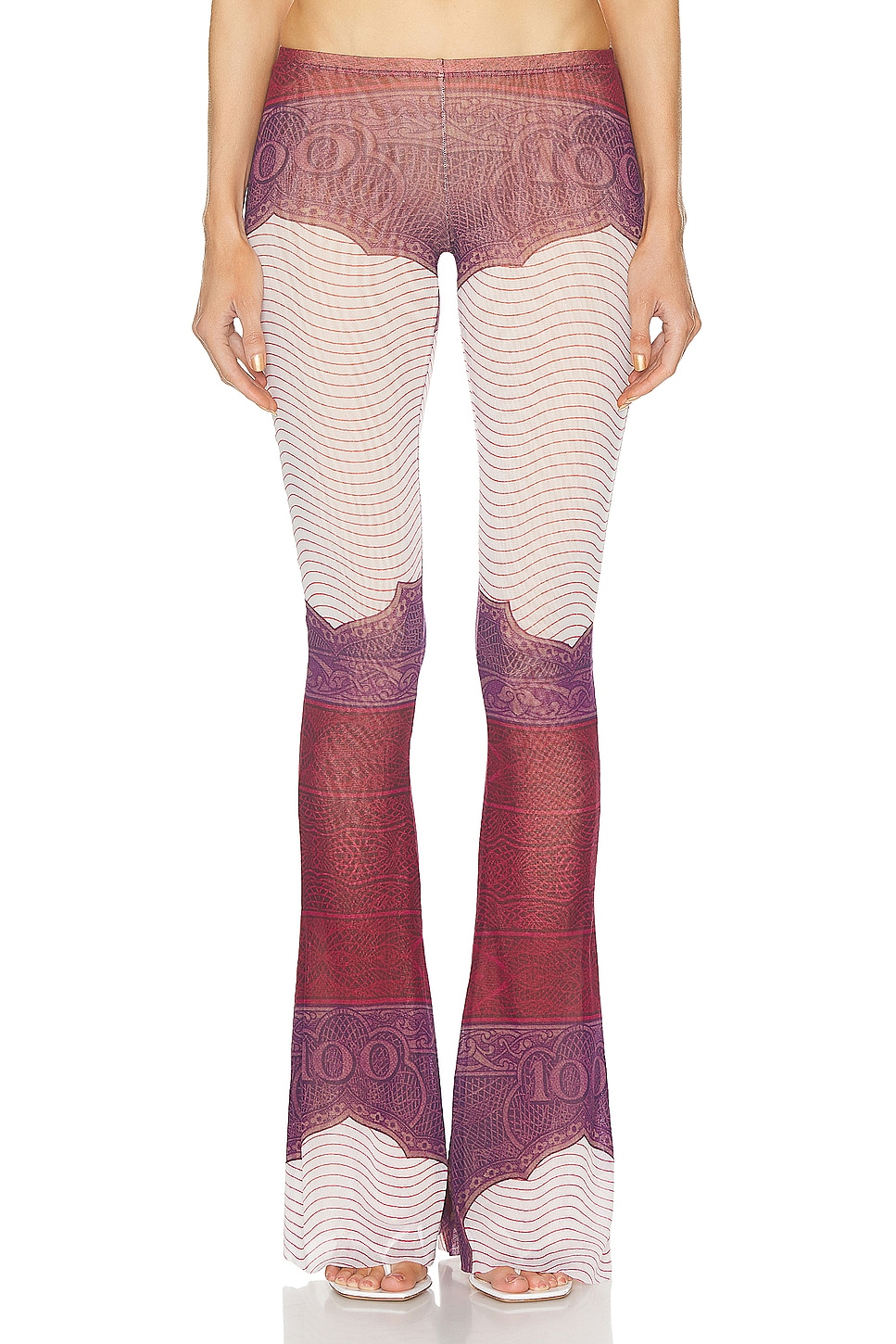 Image 1 of Jean Paul Gaultier Cartouche Mesh Flare Pant in Red, White, & Burgundy