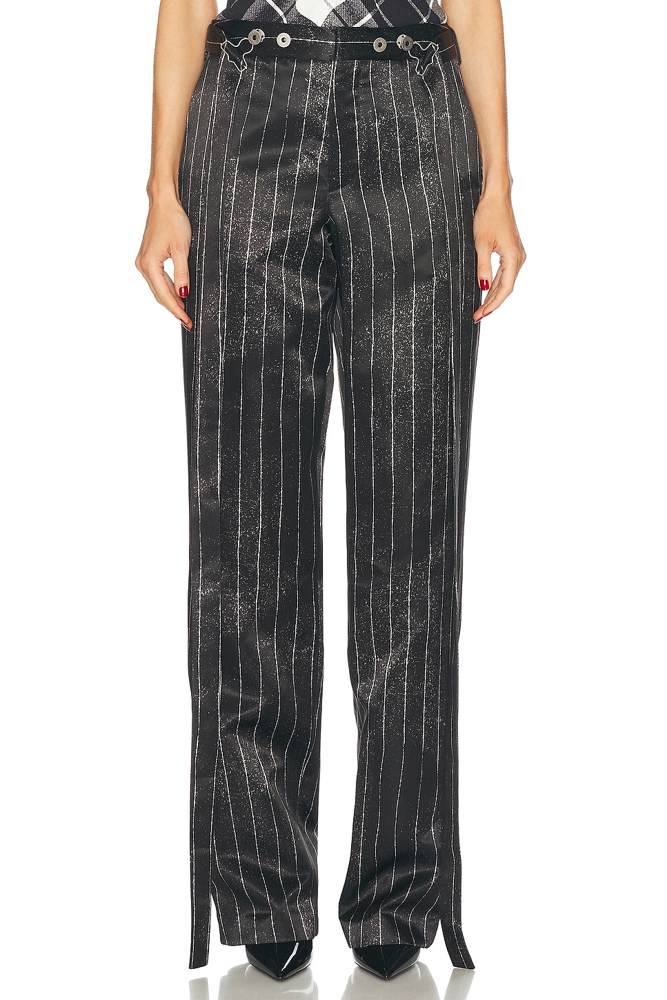 Image 1 of Jean Paul Gaultier Pinstripes Satin Tailored Trouser in Black & White