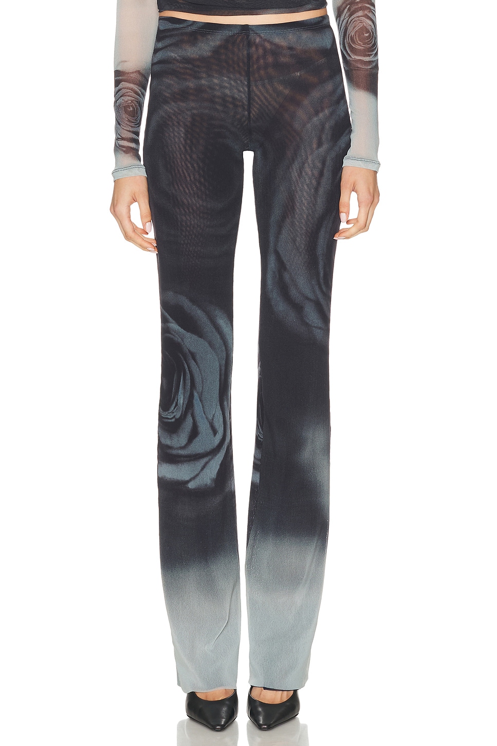 Image 1 of Jean Paul Gaultier Blurry Roses Printed Straight Trouser in White, Grey, & Black