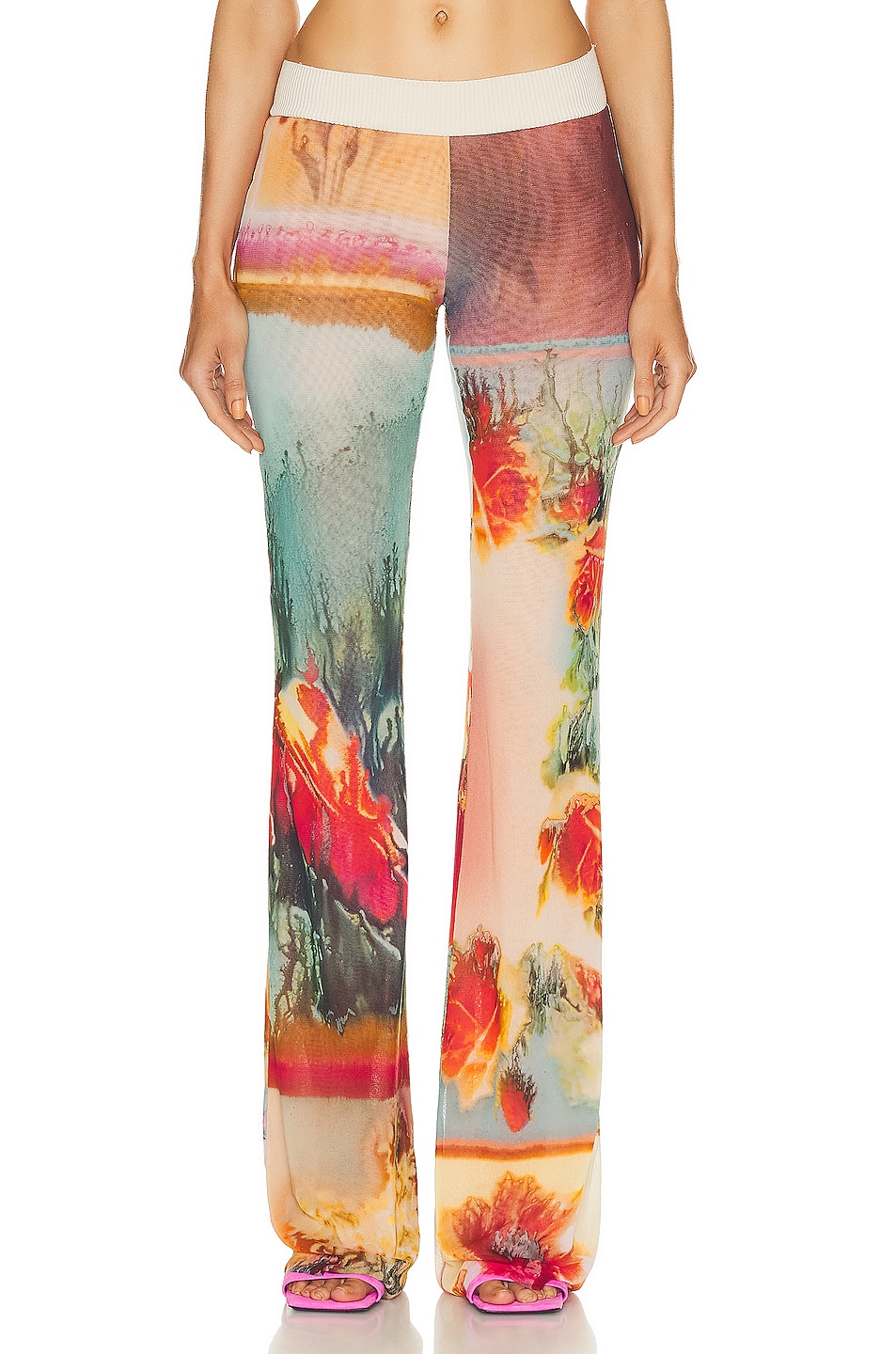 Image 1 of Jean Paul Gaultier Printed Patchwork Flare Trouser in Multi & Beige