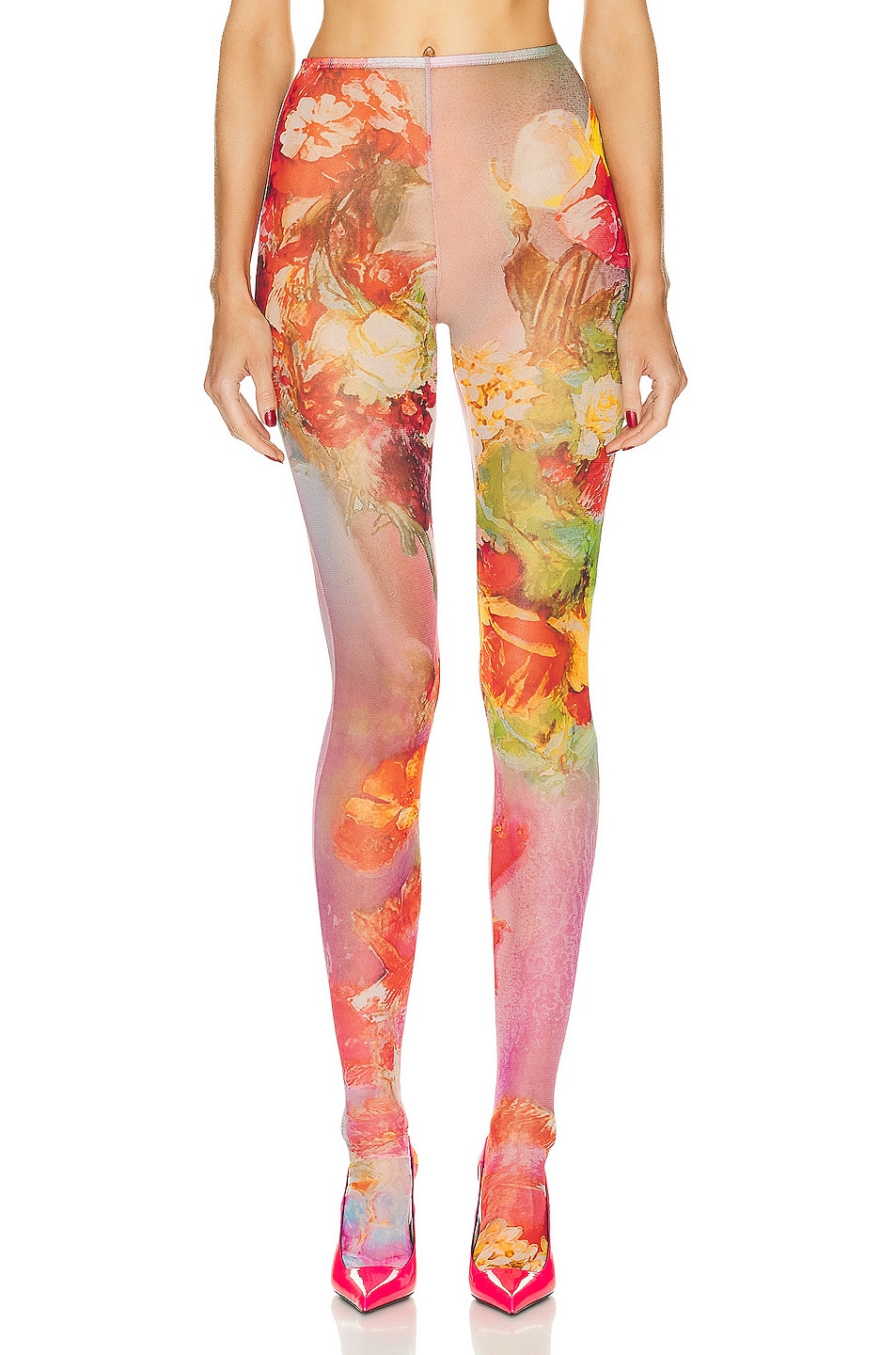 Image 1 of Jean Paul Gaultier Printed All Over Flowers Legging in Pink & Yellow