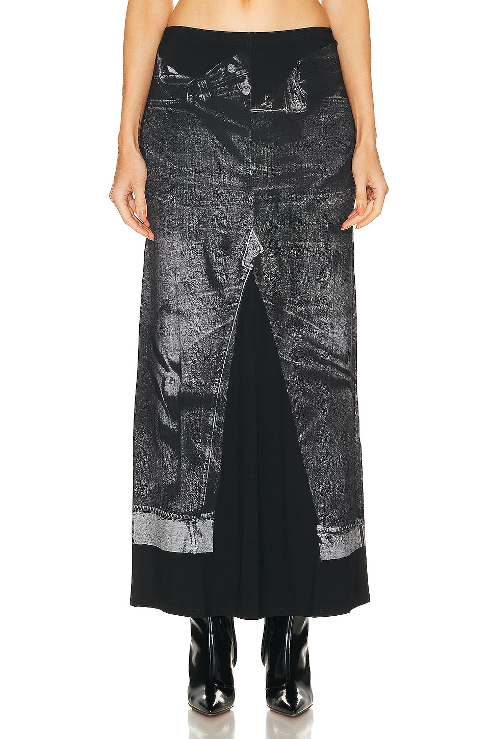 Image 1 of Jean Paul Gaultier Trompe L'oeil Flag Label Long Skirt in Black & Grey