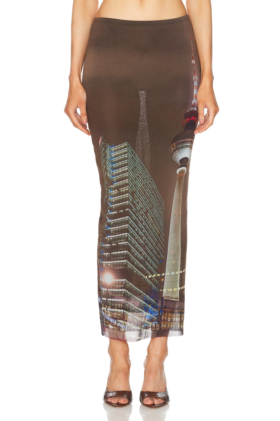 X Shayne Oliver Mesh City Long Skirt in Brown